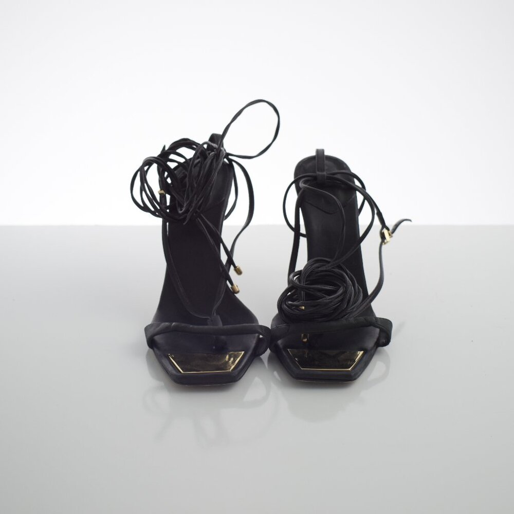 Schutz Vikki Lo Stiletto Heel Sandals Black Strappy Ankle Open Toe US 8.5B